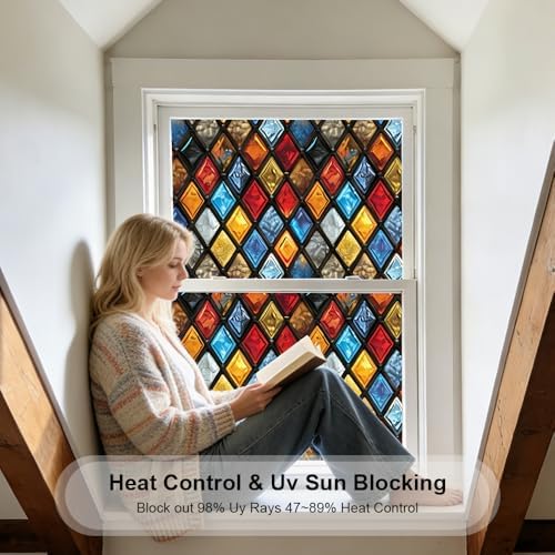 Window UV Protection Rainbow Privacy Film:Non-Adhesive Static Cling Decorative Window Film with Installation Tools,Stained Glass Window Film for Kitchen,Bathroom,and Shower Doors,16.9 x 39.4 inches. - Image 2