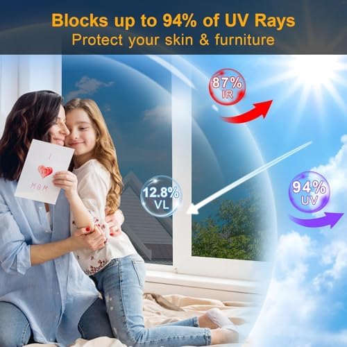 One Way Window Privacy Film See Out Not in, Window Tint for Home, Reflective Mirror Glass Windows Coverings Sun Heat UV Blocking, Black-Silver, 41.3 Inch x 78.74" - Image 6