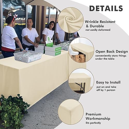 Nasitos 2 Pack Fitted Beige Tablecloth Rectangle for 4ft Table-Open Back Folding Table Cover Washable Fabric Washable and Wrinkle Resistant Tablecloth, Trade Show, Parties, Wedding, Jewelry Shows - Image 3