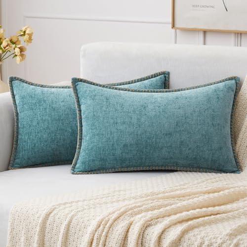 MIULEE Decorative Lumbar Throw Pillow Covers 12x20 Inch Aqua Blue 2 Pack by MIULEE