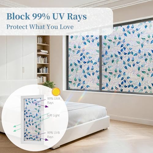 Finnez Window Privacy Film, Stained Glass Rainbow, Foliage, 17.5" x 78.7" - Image 4