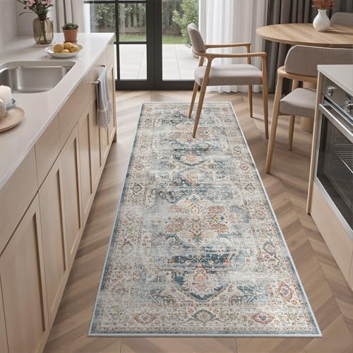 Madane Washable Runner Rug 2x6 Runners for Hallways Non Slip, Navy by Madane
