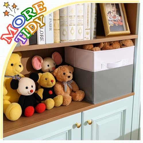Yinder 6 Pcs Cube Storage Bin White Gray 10.5''x10.5''x11'' Storage Bins for Playroom Decor Colorful Bins for Kids Foldable Baskets for Nursery Organizer Boxes Fabric Boxes - Image 5