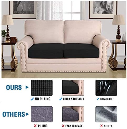 H.VERSAILTEX Super Stretch Individual Seat Cushion Covers Sofa Covers Couch Cushion Covers Slipcover Sets Thick Jacquard Textured Twill Fabric (2 Piece Medium Sofa Cushion Covers, Black) - Image 2