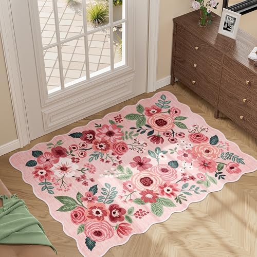 DUKINO 2x3 Rugs for Entryway, Floral Door Mat Washable Kitchen Rugs, Pink - Image 3