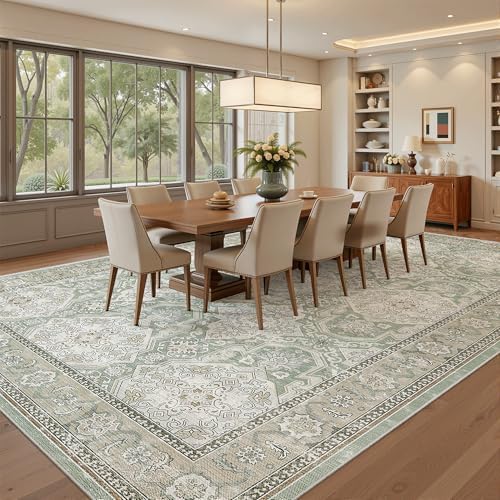 Soalmost 9x12 Area Rugs for Living Room Washable Rug Non-Slip Green/Brown - Image 4