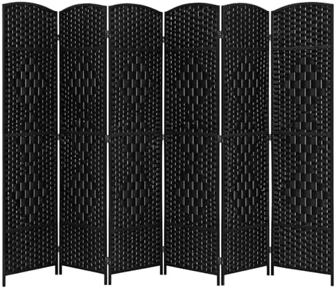 FDW | 6-Panel Folding Room Divider | 6ft, Coal Black | Hand Woven Mesh by FDW