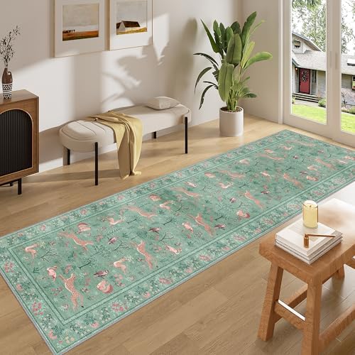 DUKINO 2x10 Kitchen Runner Rug, Soft Non Slip Animal Washable Rug, Teal - Image 3