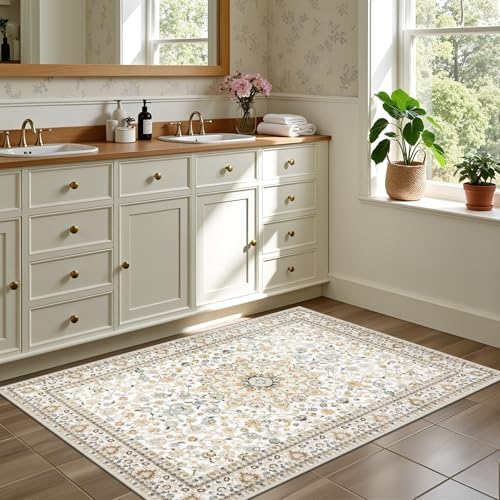 2x3 Area Rugs Living Room: Washable Vintage Rug for Bedroom Beige - Image 4