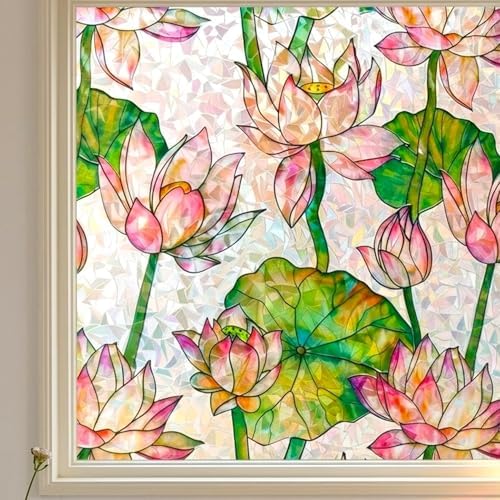Lotus Flower 3D Prism Window Film Privacy Static Cling Anti UV 17.5x78.7in by BetterLifeinHouse