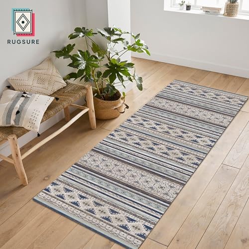 RUGSURE Washable Area Rugs 2'6'' x 8' - 1/6 Thick - Moroccan-Inspired -Stain & Water Resistant Non-Slip - Resistant Rug for Living Room, Bedroom, Nursery, Pet & Child Friendly (Blue and Brown) - Image 3