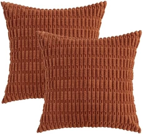 MIULEE Fall Euro Corduroy Decorative Throw Pillow Covers 24x24 Dark Rust - Image 6