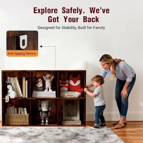 Book Shelf, Wooden Cube Storage Organizer with 11" Open Cubes, Stackable Bookcase for Room Divider Storage, 2 Tier Bookshelf for Living Room, Bedroom, Office (Indonesian Antique Oak, 6-Cube) - Image 4