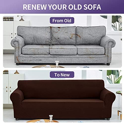 Joccun Stretch Loveseat Couch Cover Slipcover, 1-Piece Sofa Cover for 2 Cushion Couch Spandex Jacquard Washable Furniture Protector Cover for Living Room,Kids,Pets（Loveseat,Chocolate） - Image 6