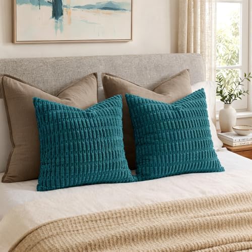 MIULEE Euro Sham Corduroy Decorative Throw Pillow Covers 24x24 Teal - Image 2