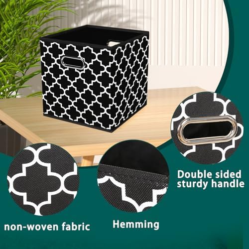Black Foldable Storage Cubes Bins, Fabric Storage Box Cubes Organizer Baskets with Dual Handles for Home Organizer,Set of 3,(Black Light) - Image 7