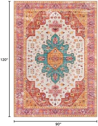 Moynesa Ultra-Thin Pink Area Rug - 8x10 Bedroom Living Room Rug Non-Slip Non-Shedding Nursery Mat, Indoor Oriental Medallion Floor Carpet for Dining Room Entryway Playroom - Image 2