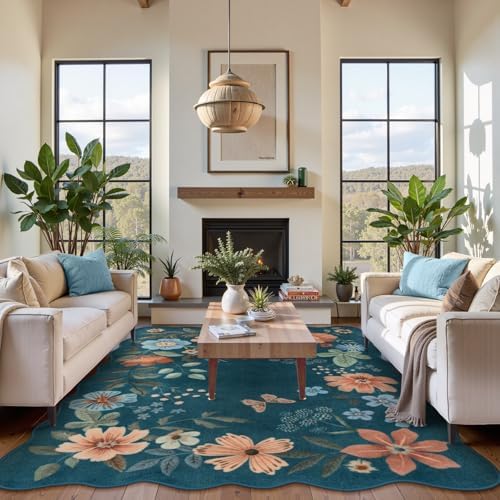 Lahome Floral Washable Rugs 8x10, Soft 8x10 Rugs for Living Room Bedroom - Image 4
