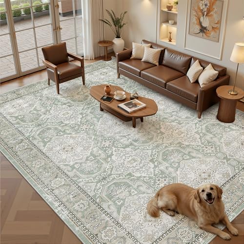 Soalmost 8x10 Area Rugs Large Washable Living Room Rug Non-Slip Green/Brown by Soalmost