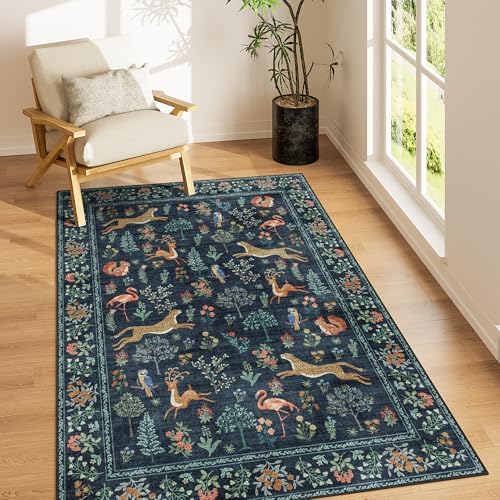 DUKINO 3x5 Rug, Washable Animal Area Rug for Bedroom Non Slip, Navy Blue by DUKINO