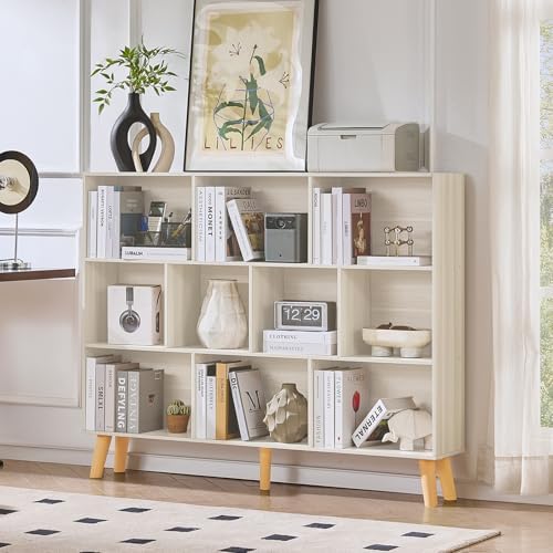 LEYAOYAO 10 Cube Bookshelf,Mid-Century Modern Bookcase with Legs,Light Grey - Image 3