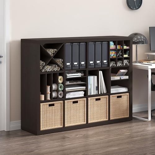 Furinno Cubicle X-Shelf Cube Insert, 3-Shelf Cube Organizer, Dark Oak - Image 2
