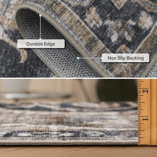 ReaLife Rugs Machine Washable Area Rug - Living Room Bedroom Bathroom Kitchen Entryway Office - Padded Low Pile Stain Resistant Premium - Boho Farmhouse Vintage - Joy - Brown Beige 7'6" x 9'6" - Image 5