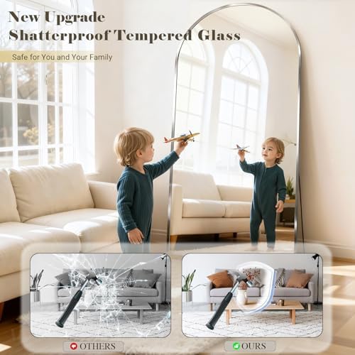 Mirror Full Length, 28"x71" Large Arched Floor Full Length Mirror with Stand, Room Decor Big Full Body Floor Mirror with HD Tempered Glass Aluminum Frame for Bedroom Living Room, Silver - Image 4