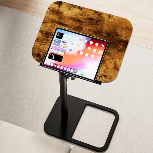 Tv Tray Table Adjustable Height Couch Side Table, Tilt Angle Adjustments-360° Swivel/180° Flip-Over Panel C-Shaped End Table With Tablet Slot, Computer Desk for Chair, Living Room (Rustic Brown) by GOYLSER