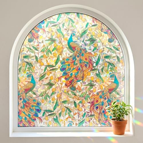 Peacock 3D Prism Stained Glass Window Film Privacy Anti UV 23.6x118in - Image 5