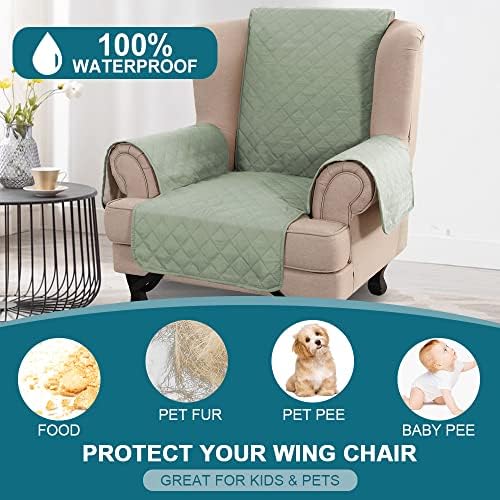 Turquoize 100% Waterproof Wing Chair Cover Wing Armchair Slipcovers, Sage - Image 2