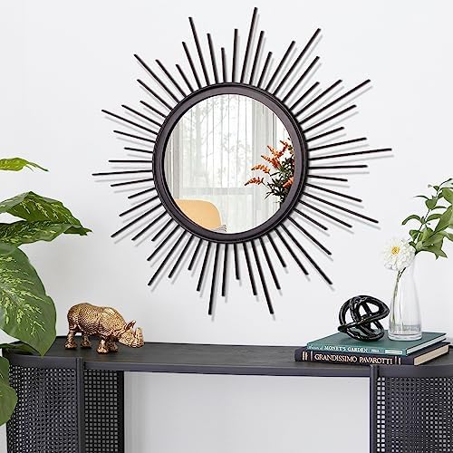 Black Sunburst Wall Mirror Decorative Metal Round Art Mirrors Large Wall Decor Hanging Mirror for Bathroom Bedroom Living Room Vanity Entryway 20" - Image 2