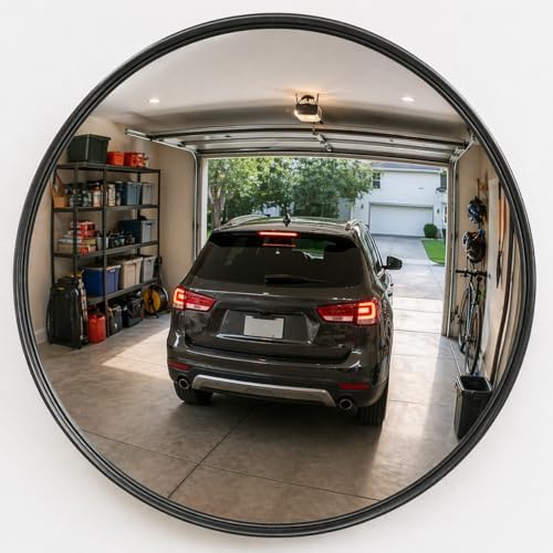 12” Acrylic Convex Mirror, Round Indoor Security Mirror for the Garage Blind Spot, Store Safety, Warehouse Side View, and More, Wall Mirror for Personal or Office Use - Vision Metalizers,Black - Image 2