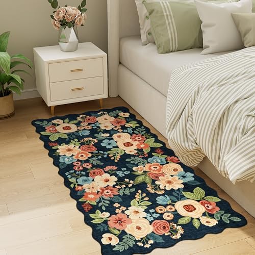 DUKINO 2x4 Rug for Entryway, Floral Washable Kitchen Rugs, Navy Blue - Image 6