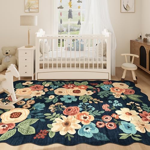 DUKINO 5x7 Area Rugs for Bedroom, Floral Washable Rug Non Slip, Navy Blue - Image 3