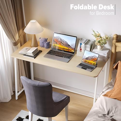 WOHOMO Folding Desk, 47.2" Foldable Computer Table for Small Spaces, Oak - Image 5