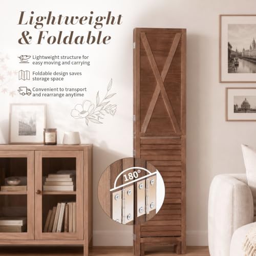 Wood Room Divider 4 Panel Folding Privacy Screen,2-in-1 Design Wall Divider - Image 3