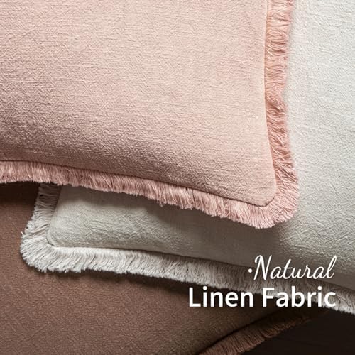 MIULEE Boho Linen Fringe Decorative Throw Pillow Covers Light Pink 20x20 - Image 4