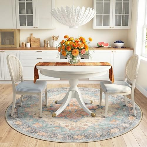 RELEANY Washable Area Rug, Round 6ft, Blue/Orange/Red - Image 2