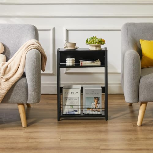 IBUYKE 3 Tier Narrow Side Table,with Magazine Rack, Black UTMZ001B - Image 5