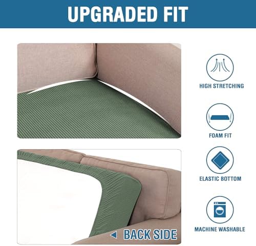 H.VERSAILTEX Super Stretch Individual Seat Cushion Covers Sofa Covers Couch Cushion Covers Slipcover Sets Thick Jacquard Textured Twill Fabric (1 Piece Loveseat Cushion Cover, Loden Frost) - Image 6