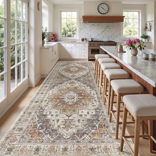 Madane 4x10 Wide Hallway Runner Rug Washable for Living Room, Turmeric/Grey - Image 2