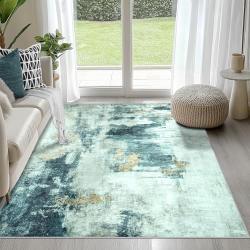 4x6 Area Rugs for Living Room Washable Bedroom Dining Room Teal Grey Gold by Aelenmu