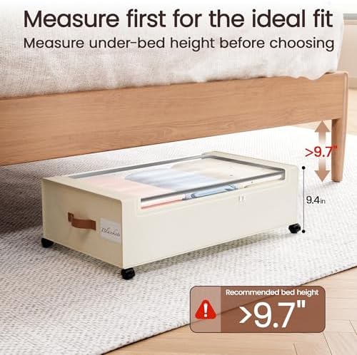 Yecaye 82L Under Bed Storage Containers, Fits 9.4" Under Bed, 2 Pack, Beige - Image 3