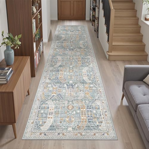 Madane Hallway Runner Rug 2x8 Washable Kitchen Rugs Non-Slip, Blue/Gold - Image 3