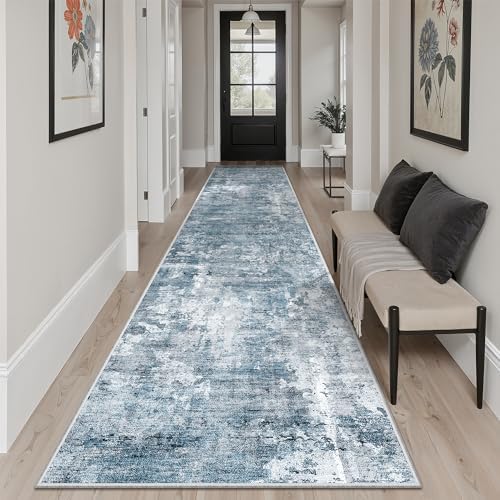 Soalmost Hallway Runner Rug 2'6" x 12' Kitchen Rugs Abstract Blue/Grey - Image 4