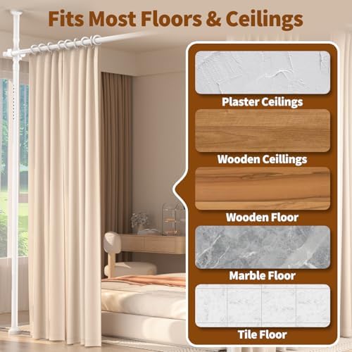 Room Divider for Room Separation,4-10ft(H) 28-209inch(W) Adjustable Temporary Privacy Wall Divider, Tension Curtain Rods No Drilling, Heavy Duty Partition Space Separator Freestanding,White - Image 4