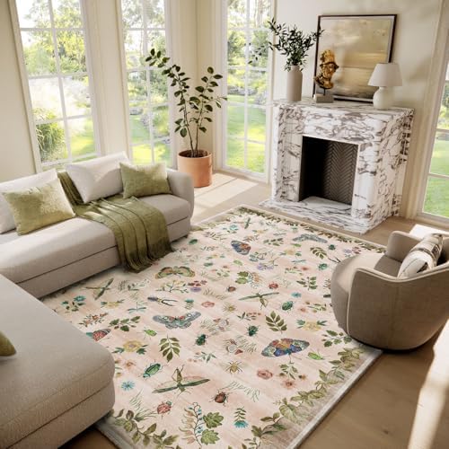 Machine Washable Rugs for Living Room: 6x9 Area Rugs Bedroom Rug Stain Resistant Non Slip Low Pile Soft Lightweight Carpet for Kitchen Dining Room Nursery Kids Room Home Office Farmhouse by palohom