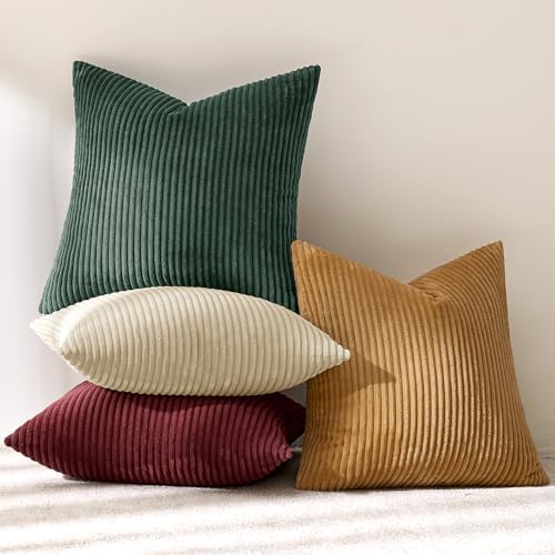 MIULEE Corduroy Decorative Throw Pillow Covers Christmas Red Green 18x18 - Image 5