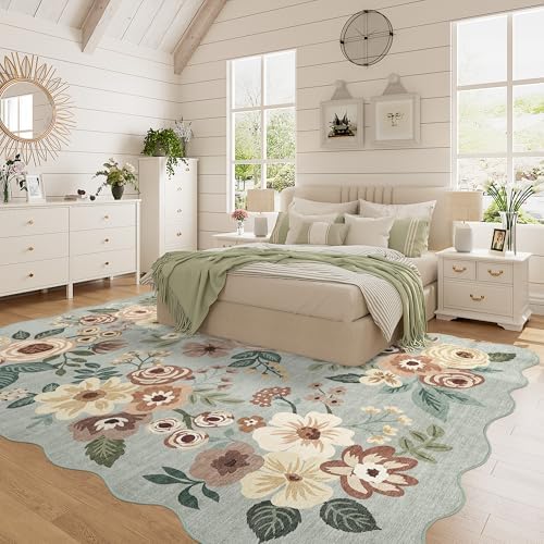 DUKINO 5x7 Area Rugs for Bedroom, Floral Washable Rug Non Slip, Sage Green - Image 3